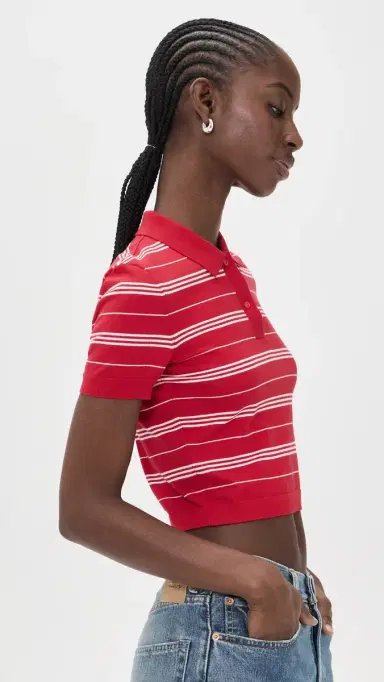 Denimist hrunken Polo Sweater Red And White tripe | Thumbnail 4