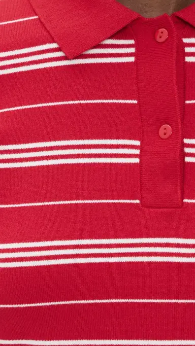 Denimist hrunken Polo Sweater Red And White tripe | Thumbnail 6