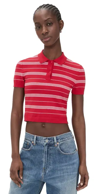 Denimist hrunken Polo Sweater Red And White tripe | Thumbnail 1