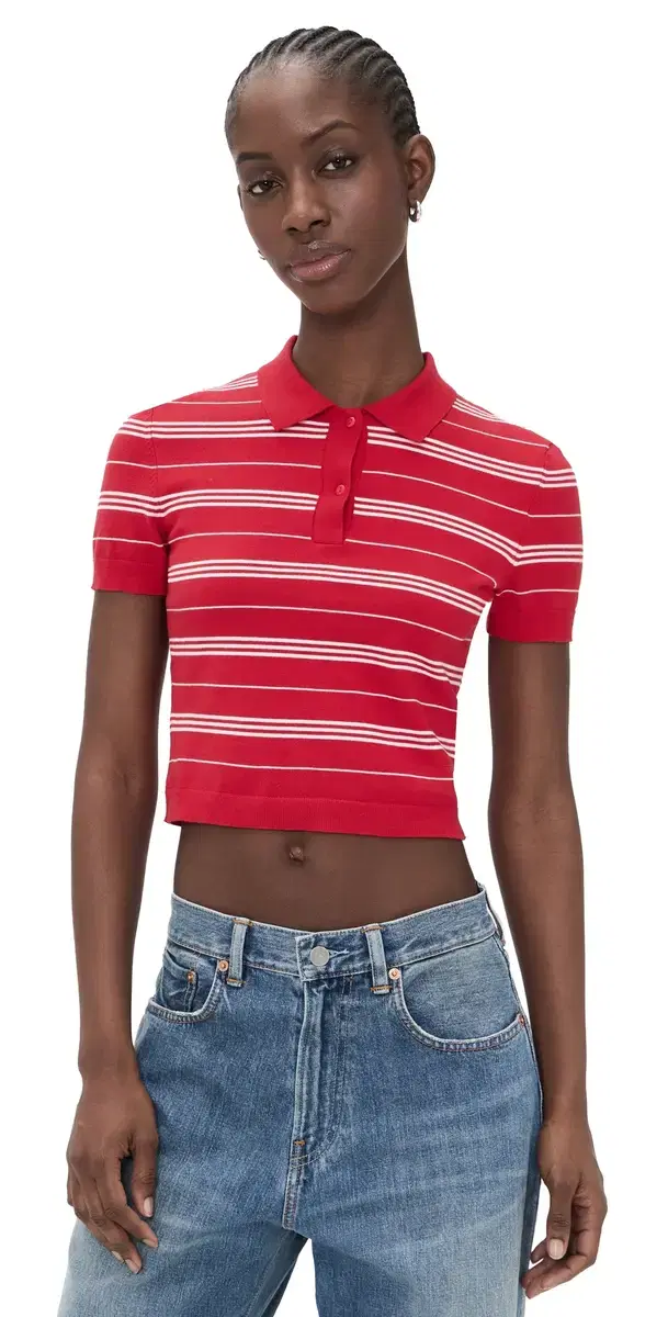 Denimist hrunken Polo weater Red And White tripe