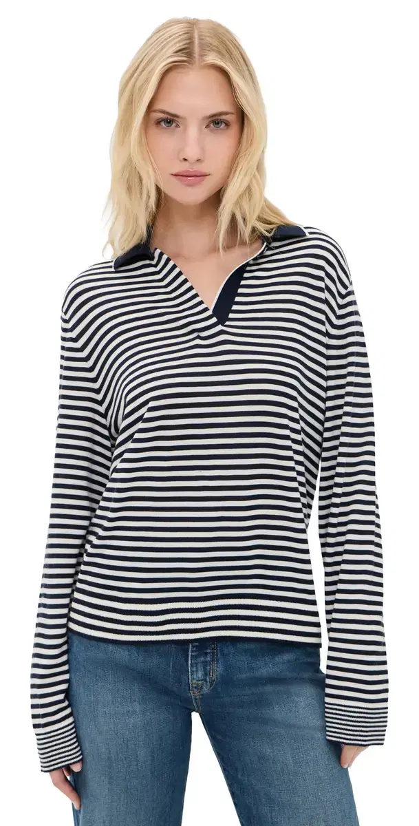 triped Long leeve Polo Deep Navy/New