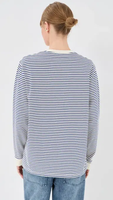 Tibi Striped Perfect ong Sleeve T-Shirt Blue/White Multi | Thumbnail 3 Tibi Striped Perfect ong Sleeve T-Shirt Blue/White Multi | Thumbnail 3