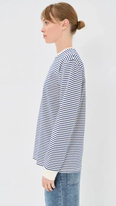 Tibi Striped Perfect ong Sleeve T-Shirt Blue/White Multi | Thumbnail 4 Tibi Striped Perfect ong Sleeve T-Shirt Blue/White Multi | Thumbnail 4