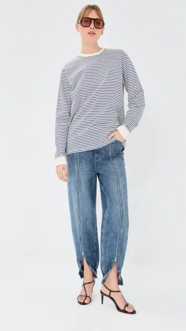 Tibi Striped Perfect ong Sleeve T-Shirt Blue/White Multi | Thumbnail 5 Tibi Striped Perfect ong Sleeve T-Shirt Blue/White Multi | Thumbnail 5