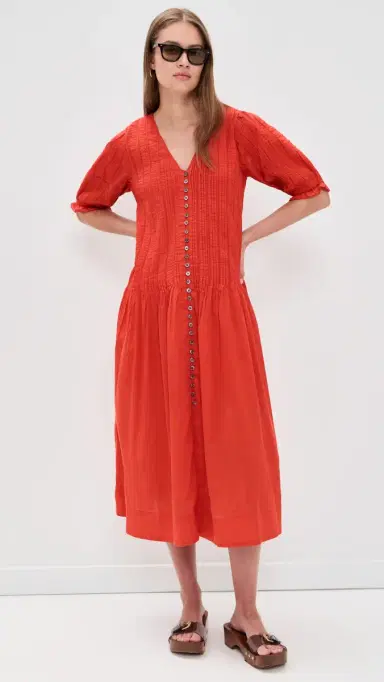 Sea Alberte Solid Puff Sleeve Dress Red | Thumbnail 5 Sea Alberte Solid Puff Sleeve Dress Red | Thumbnail 5