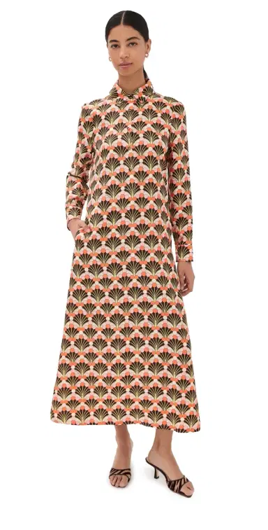La DoubleJ Chemise Silk Swing Dress Florette Fan S | Thumbnail 1