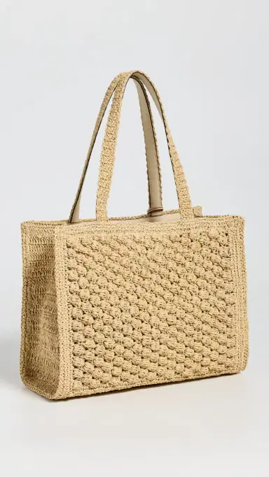 Tory Burch Ella Hand Crochet Popcorn Stitch Small Tote Bag Natural One Size | Thumbnail 4 Tory Burch Ella Hand Crochet Popcorn Stitch Small Tote Bag Natural One Size | Thumbnail 4