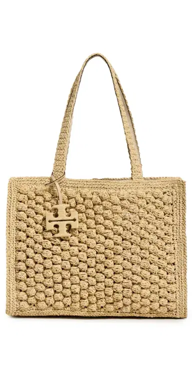 Tory Burch Ella Hand Crochet Popcorn Stitch Small Tote Bag Natural One Size | Thumbnail 1 Tory Burch Ella Hand Crochet Popcorn Stitch Small Tote Bag Natural One Size | Thumbnail 1