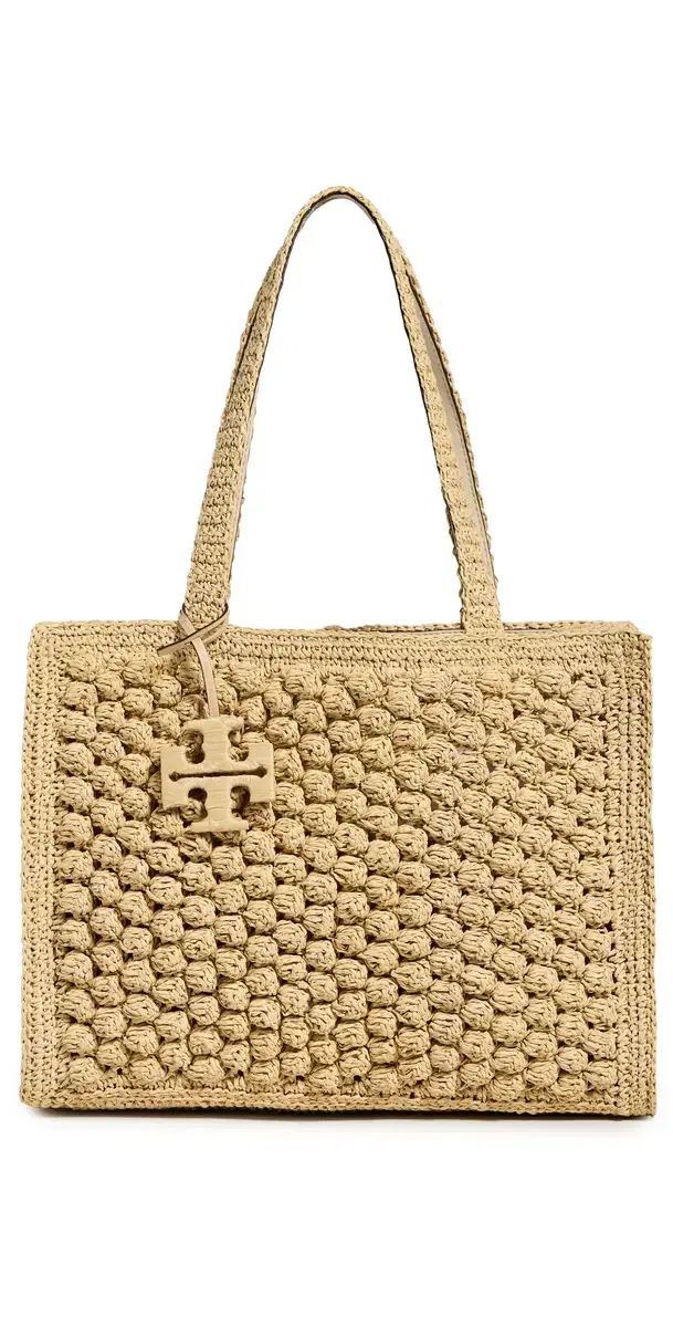 Tory Burch Ella Hand Crochet Popcorn Stitch Small Tote Bag Natural One Size