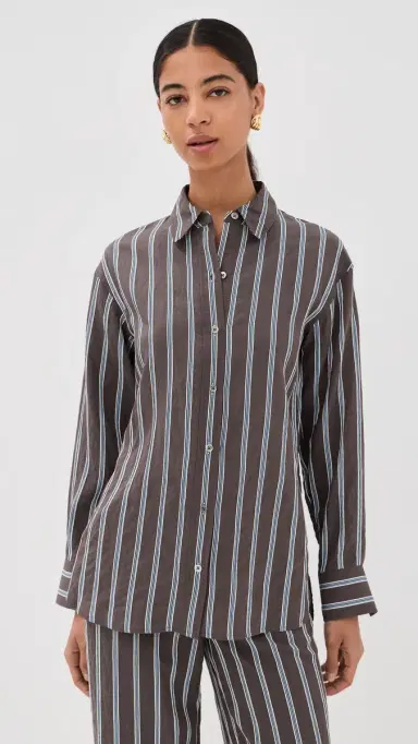 Veronica Beard Lloyd Button Down Shirt Dark Mocha | Thumbnail 2