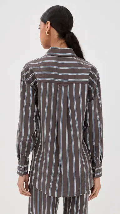 Veronica Beard Lloyd Button Down Shirt Dark Mocha | Thumbnail 3