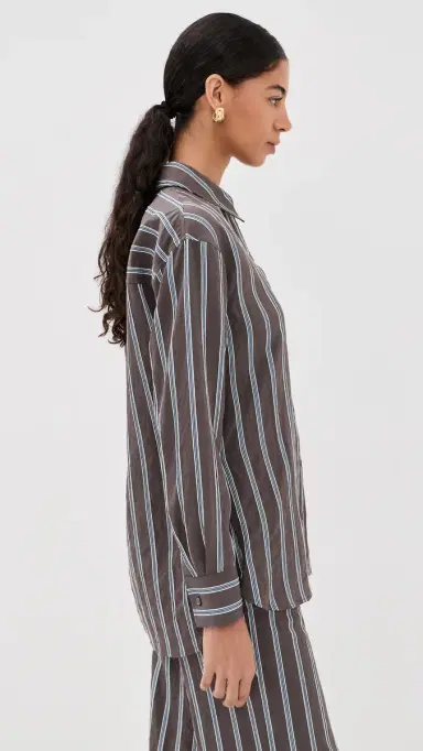 Veronica Beard Lloyd Button Down Shirt Dark Mocha | Thumbnail 4