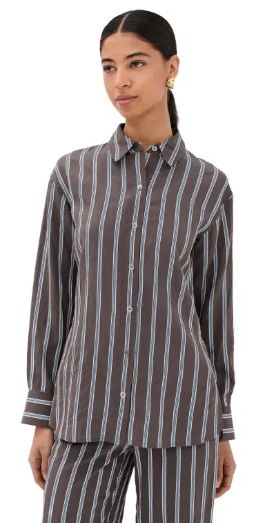 Veronica Beard Lloyd Button Down Shirt Dark Mocha | Thumbnail 1