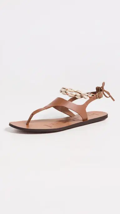 MANEBI Leather Shell Sandals Tan/Shell 39 | Thumbnail 2