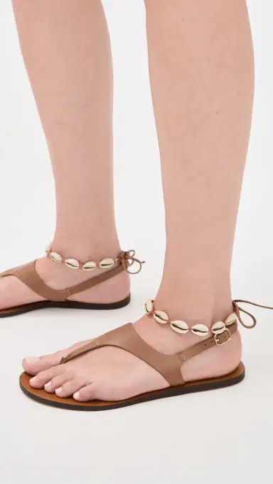 MANEBI Leather Shell Sandals Tan/Shell 39 | Thumbnail 3