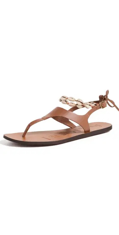 MANEBI Leather Shell Sandals Tan/Shell 39 | Thumbnail 1