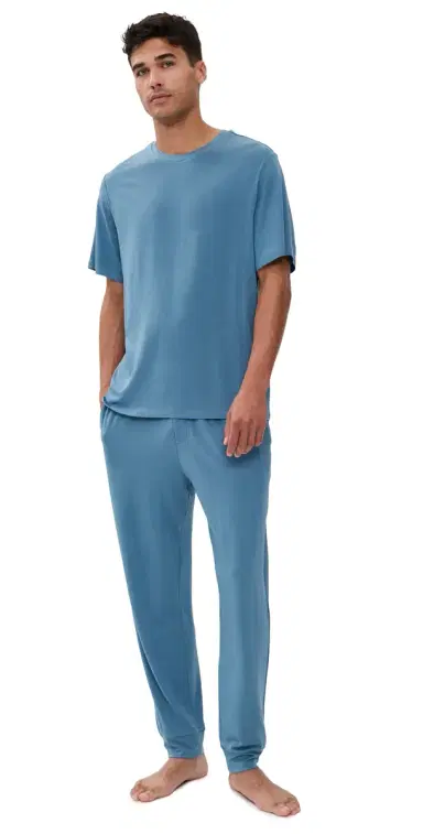 Eberjey Henry Modal Short Sleeve and Pants Pajama et late Blue | Thumbnail 1 Eberjey Henry Modal Short Sleeve and Pants Pajama et late Blue | Thumbnail 1
