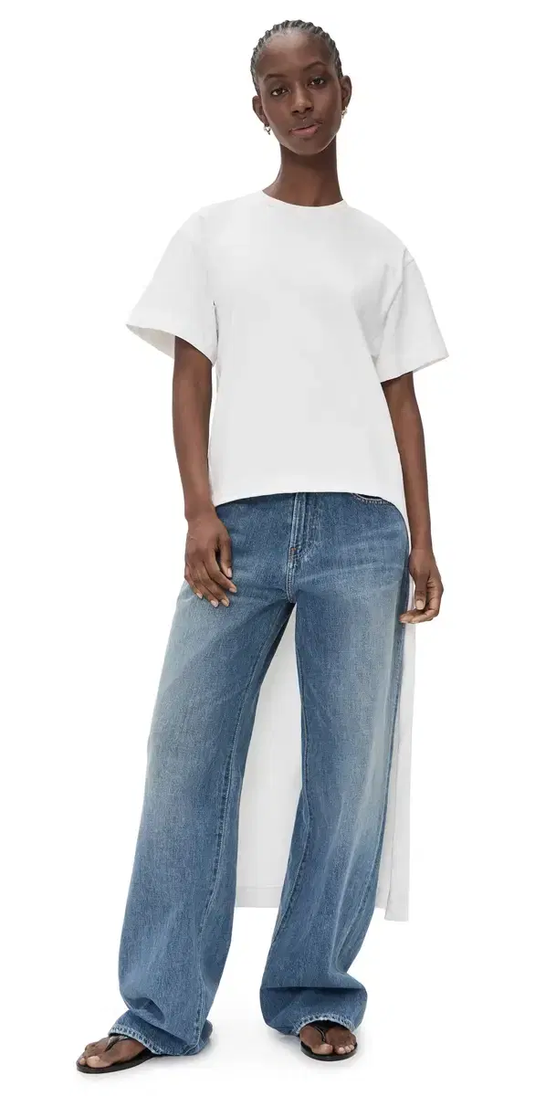 Short Sleeve T Shirt High Low with Train Off_White