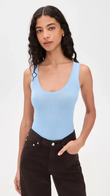 RENGGLI Scoop Neck Rib Tank Azure | Thumbnail 2