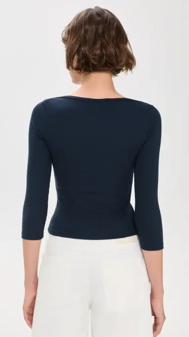 perfectwhitetee Harlow Viscose Ribbed Tee Navy L | Thumbnail 3