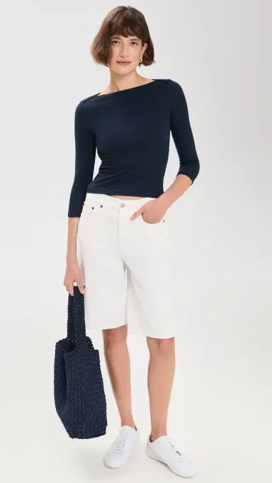 perfectwhitetee Harlow Viscose Ribbed Tee Navy L | Thumbnail 5