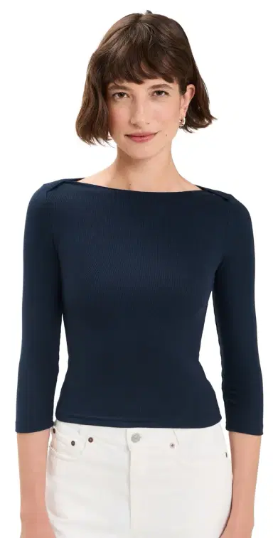 perfectwhitetee Harlow Viscose Ribbed Tee Navy L | Thumbnail 1