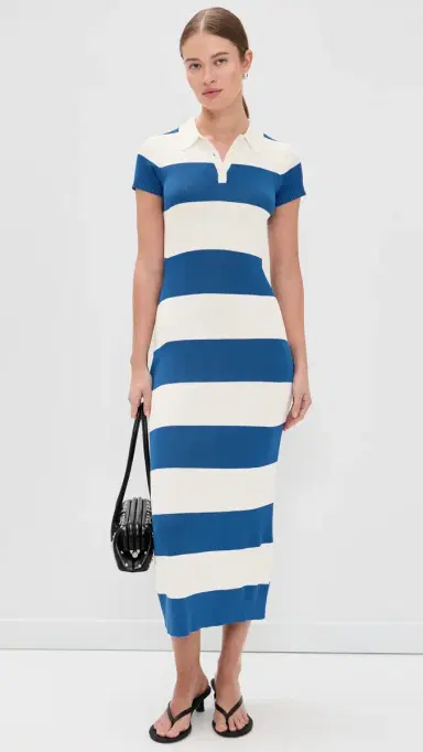 Rowing Blazers Striped Polo Maxi Dress Blue White Stripe | Thumbnail 2