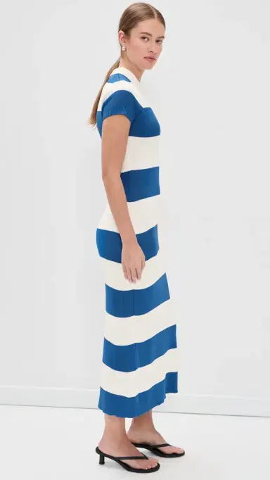 Rowing Blazers Striped Polo Maxi Dress Blue White Stripe | Thumbnail 4