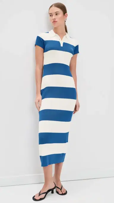 Rowing Blazers Striped Polo Maxi Dress Blue White Stripe | Thumbnail 5