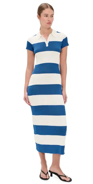 Rowing Blazers Striped Polo Maxi Dress Blue White Stripe | Thumbnail 1