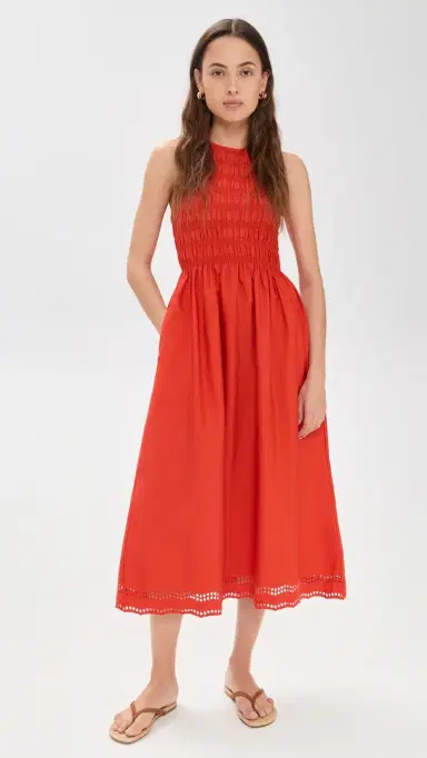 Madewell The Embroidered Melody Smocked Midi Dress Wild Poppy | Thumbnail 2 Madewell The Embroidered Melody Smocked Midi Dress Wild Poppy | Thumbnail 2