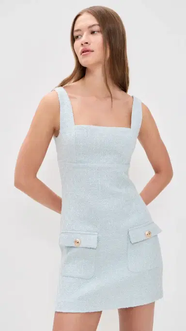 endless rose Square Neck Tweed Mini Dress Light Blue M | Thumbnail 2