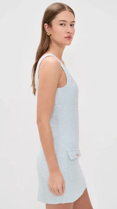 endless rose Square Neck Tweed Mini Dress Light Blue M | Thumbnail 4