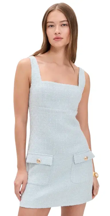 endless rose Square Neck Tweed Mini Dress Light Blue M | Thumbnail 1
