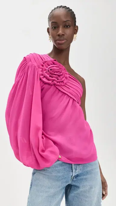 FARM Rio Pink Rose One Shoulder Blouse Pink | Thumbnail 2 FARM Rio Pink Rose One Shoulder Blouse Pink | Thumbnail 2