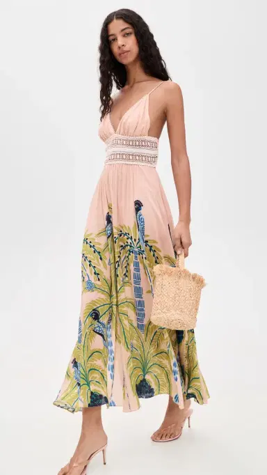 Poupette St Barth Havana Long Dress Green Palmrott | Thumbnail 2