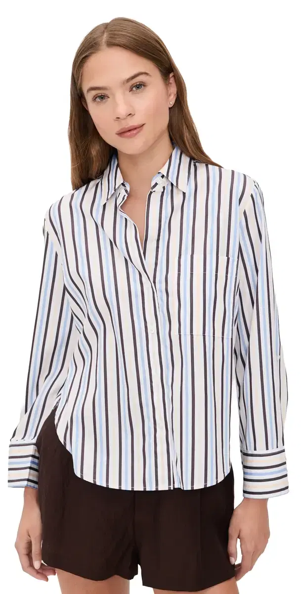 The ignature Y-Neck hirt In Poplin Chocolate Plum