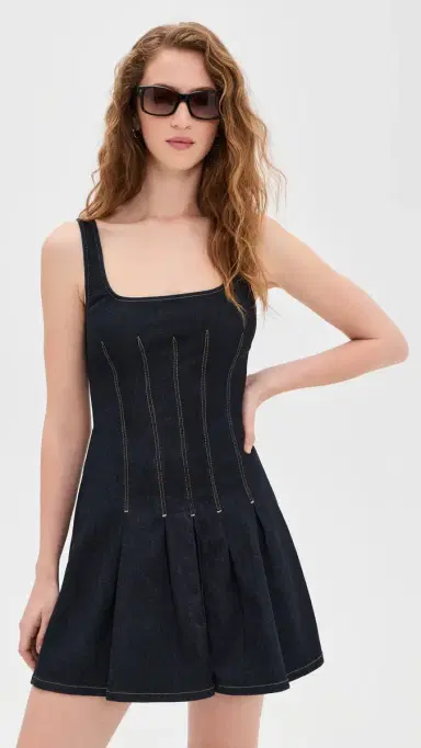 ALICE + OLIVIA Hollis Flared Denim Mini Dress Dark Rinse | Thumbnail 2