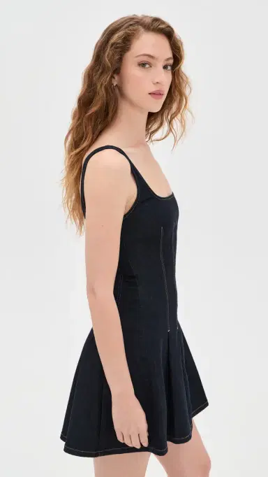 ALICE + OLIVIA Hollis Flared Denim Mini Dress Dark Rinse | Thumbnail 4