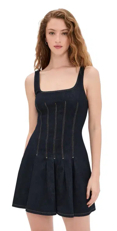 ALICE + OLIVIA Hollis Flared Denim Mini Dress Dark Rinse | Thumbnail 1