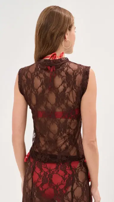 LE BOP Ella Lace Tank Top Brown M | Thumbnail 3 LE BOP Ella Lace Tank Top Brown M | Thumbnail 3