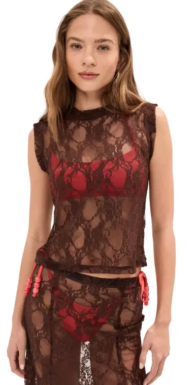LE BOP Ella Lace Tank Top Brown M | Thumbnail 1 LE BOP Ella Lace Tank Top Brown M | Thumbnail 1