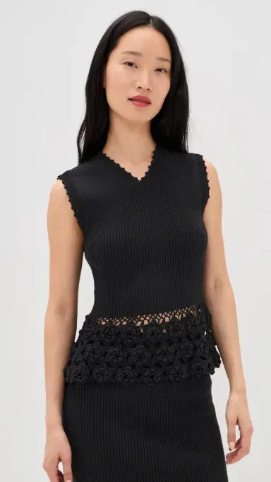 GANNI Fine Cotton Rib Crochet Vest Black | Thumbnail 2