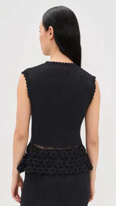 GANNI Fine Cotton Rib Crochet Vest Black | Thumbnail 3