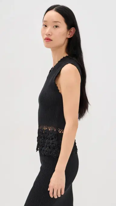 GANNI Fine Cotton Rib Crochet Vest Black | Thumbnail 4