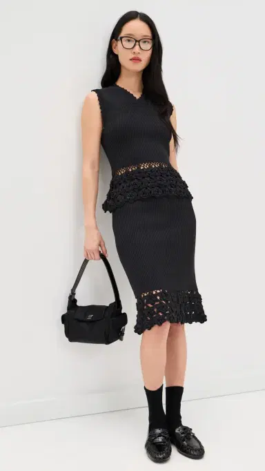 GANNI Fine Cotton Rib Crochet Vest Black | Thumbnail 5