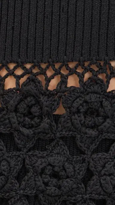 GANNI Fine Cotton Rib Crochet Vest Black | Thumbnail 6