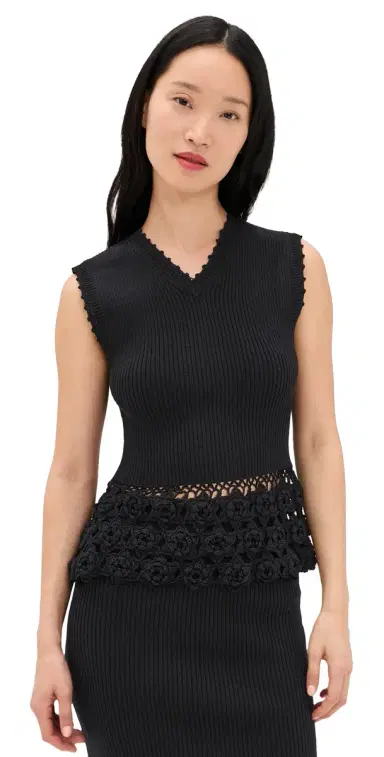 GANNI Fine Cotton Rib Crochet Vest Black | Thumbnail 1