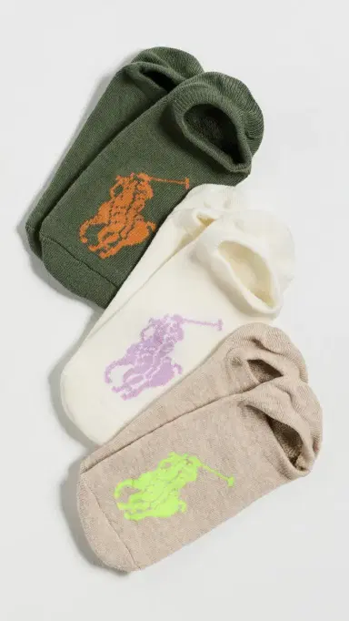 Polo Ralph Lauren Big Pony Sneaker Liner Socks 3 Pack Light Oatmeal Heather One Size | Thumbnail 2