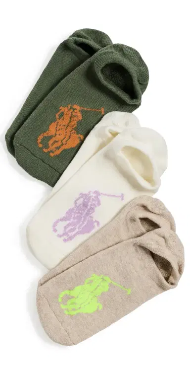 Polo Ralph Lauren Big Pony Sneaker Liner Socks 3 Pack Light Oatmeal Heather One Size | Thumbnail 1